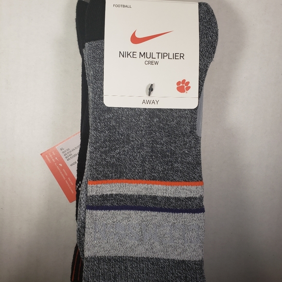NWT Men's Clemson Tigers Nike Multiplier 2 Pairs Crew Socks - Picture 3 of 10